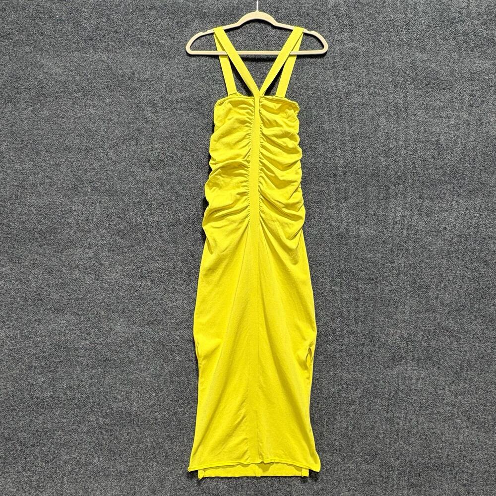 Jonathan Simkhai Darya Dress Womens XS Yellow Ruched Strappy Bodycon Midi